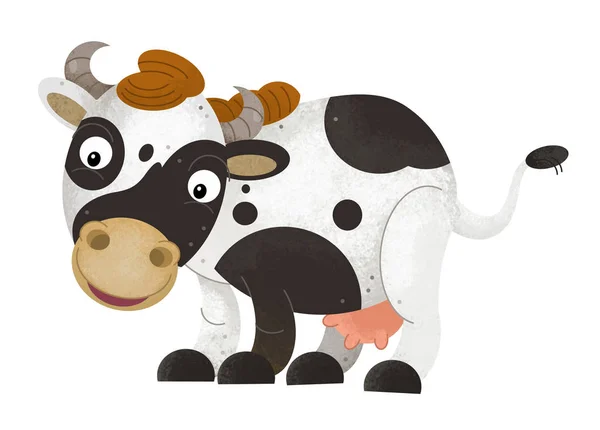 Cartoon scene with cow on white background - illustration for children — Stock Photo, Image