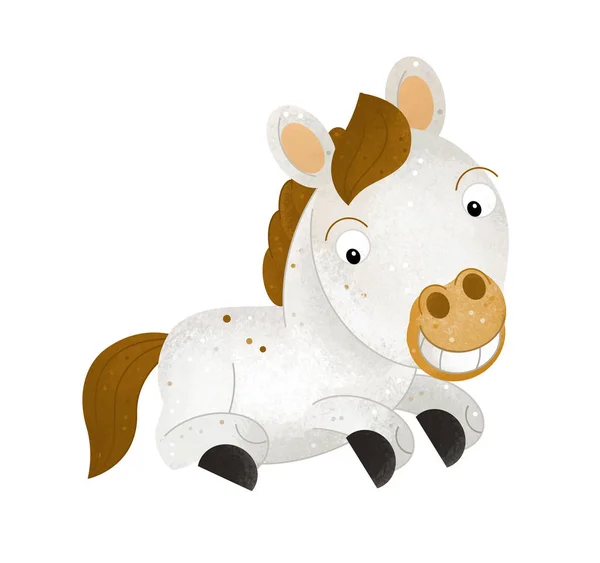 Scena dei cartoni animati con cavallo su sfondo bianco - illustrazione per bambini — Foto Stock