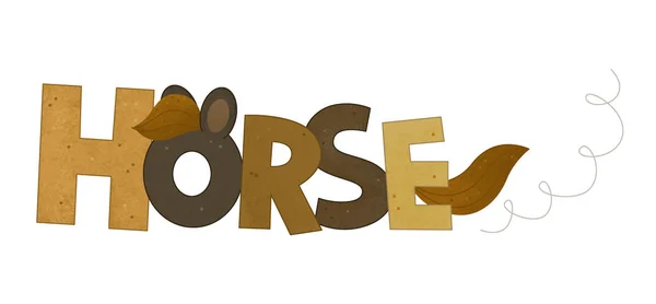 La escena de dibujos animados con el canto del caballo del nombre sobre el fondo blanco - la ilustración para los niños — Foto de Stock