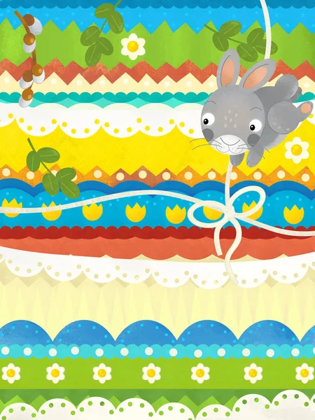 Scena kreskówki z wielkanocną scenę z królikami-Szczęśliwa karta Wielkanocna — Zdjęcie stockowe