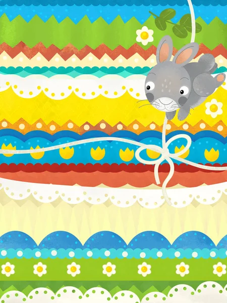 Мультяшная сцена с пасхальной сценой с кроликами - счастливая пасхальная открытка — стоковое фото