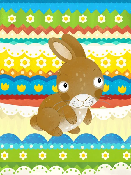 Adegan kartun dengan easter rabbit - happy easter card - ilustrasi untuk anak-anak — Stok Foto