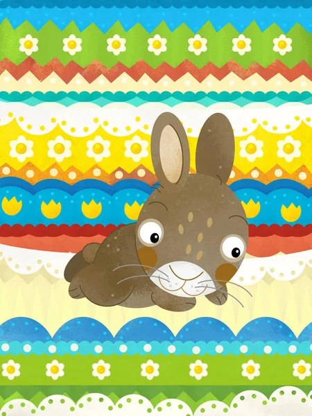 Escena de dibujos animados con conejo de Pascua - tarjeta de Pascua feliz - ilustración para los niños —  Fotos de Stock