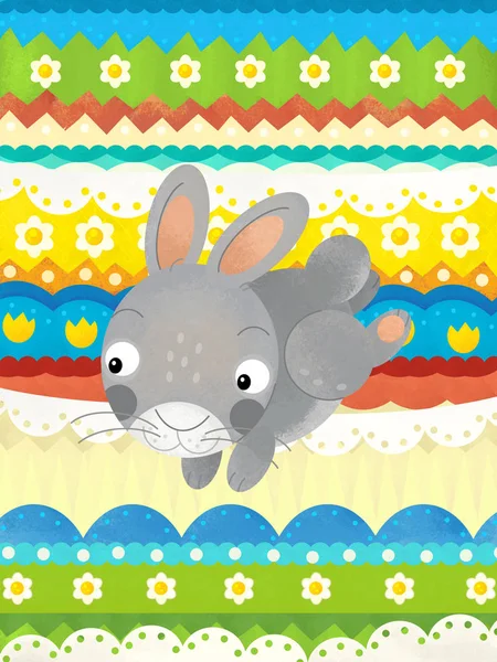 Cartoon scene with easter rabbit - happy easter card - illustration for children — Stock Photo, Image