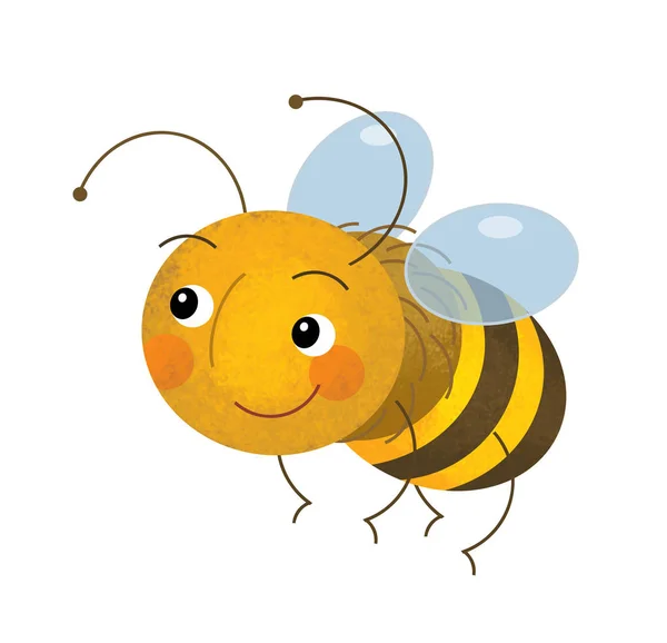 Scena del cartone animato con felice volo e ape di lavoro su sfondo bianco - illustrazione per i bambini — Foto Stock