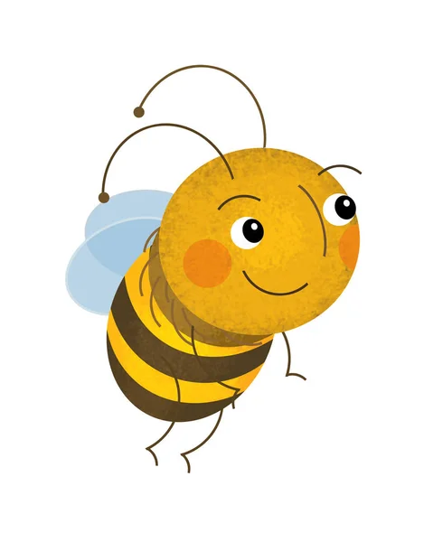 Scena kreskówki z Happy latania i pracy Pszczoła na białym tle-ilustracja dla dzieci — Zdjęcie stockowe