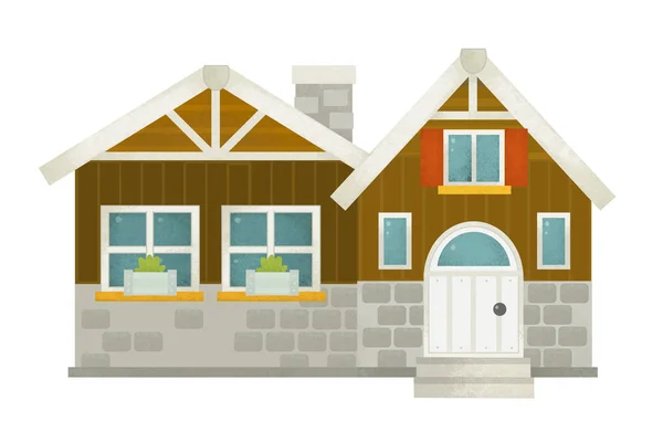 Cartoon scene with wooden farm ranch house on white background — Stock Photo, Image