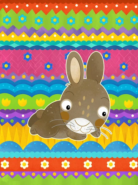 부활절 토끼와 만화 장면-행복 한 부활절 카드 — 스톡 사진