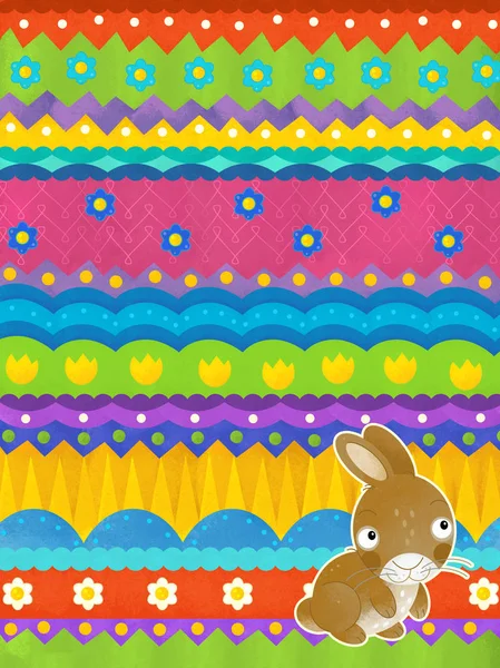 Paskalya tavşan-mutlu paskalya kartı ile karikatür sahne — Stok fotoğraf