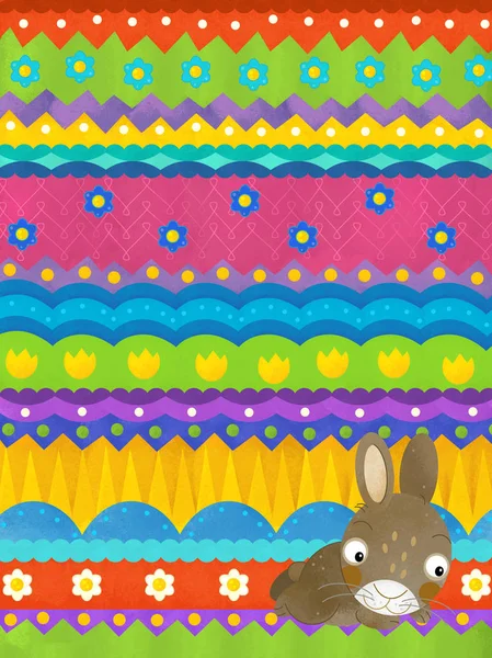 Мультфильм сцены с пасхальным кроликом - счастливая пасхальная открытка — стоковое фото
