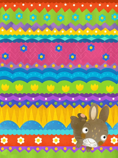 Kreslená scéna s velikonoční králíky-šťastné Velikonoční přání — Stock fotografie