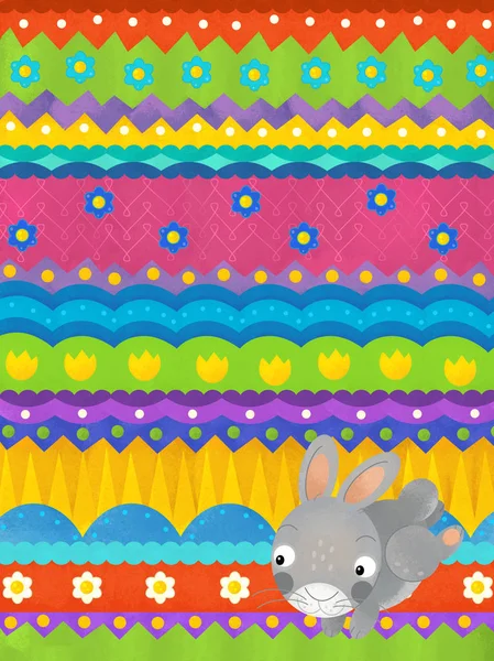 Мультфильм сцены с пасхальным кроликом - счастливая пасхальная открытка — стоковое фото