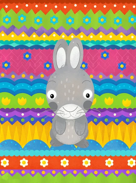 부활절 토끼와 만화 장면-행복 한 부활절 카드 — 스톡 사진