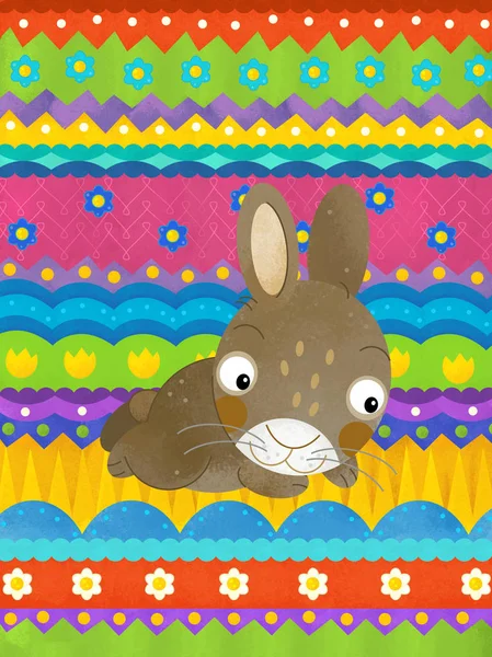 Cartoon scene with easter rabbit - happy easter card — Stock Photo, Image