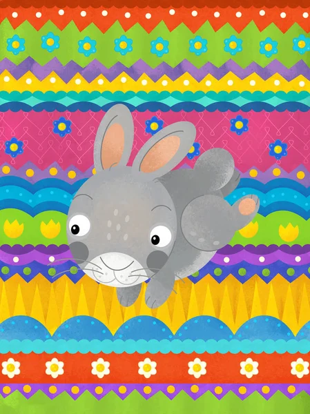 Escena de dibujos animados con conejo de Pascua - tarjeta de Pascua feliz —  Fotos de Stock