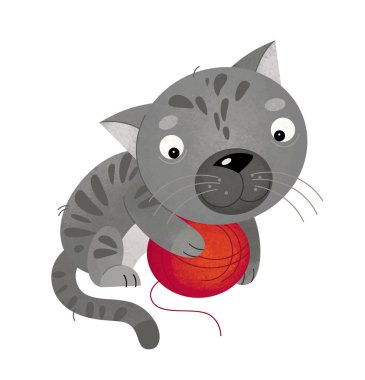 beyaz arka planda kedi ile karikatür sahnesi - illüstrasyon