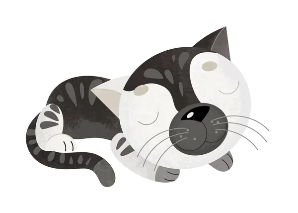 Escena de dibujos animados con gato sobre fondo blanco - ilustración —  Fotos de Stock