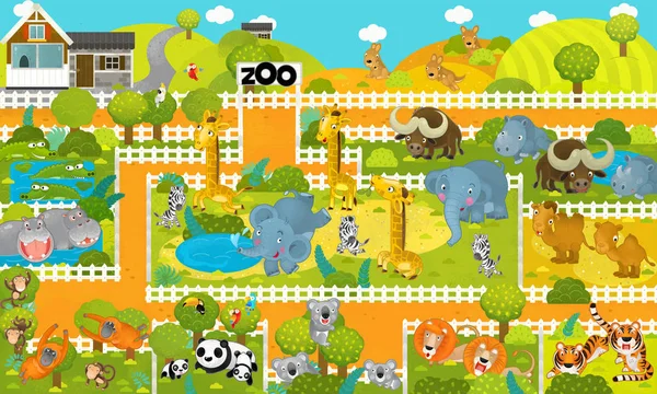 cartoon scene with zoo streets - illustration for children