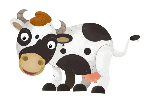 Cartoon scene with cow on white background - illustration for children — Stock Photo, Image