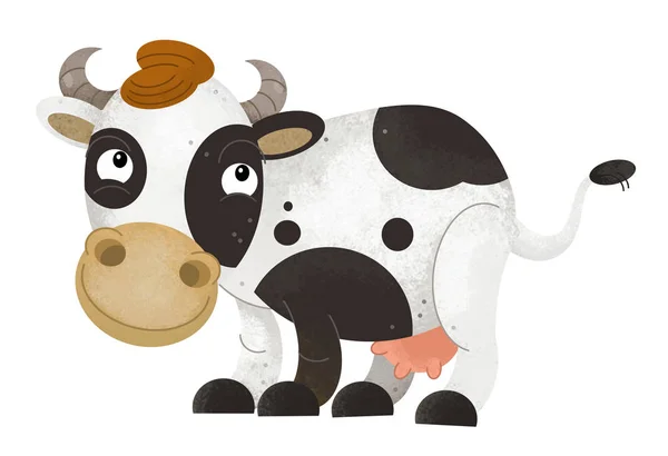 Cartoon scene with cow on white background - illustration for children — Stock Photo, Image