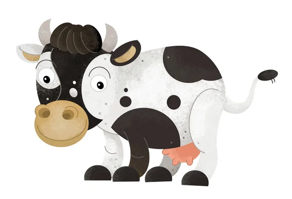Kreslený scény s krávou na bílém pozadí - ilustrace pro děti — Stock fotografie