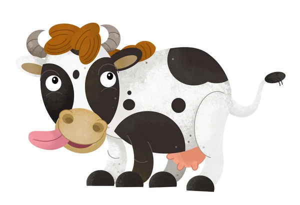 Cartoon scene with cow on white background - illustration for children — Stock Photo, Image