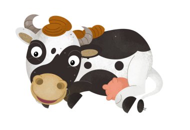 Beyaz arka planda - çocuklar için illüstrasyon inek ile çizgi film sahne