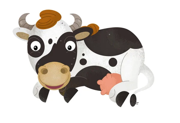 Scène Dessin Animé Avec Vache Sur Fond Blanc Illustration Pour — Photo