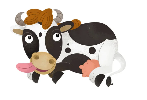 cartoon scene with cow on white background - illustration for children