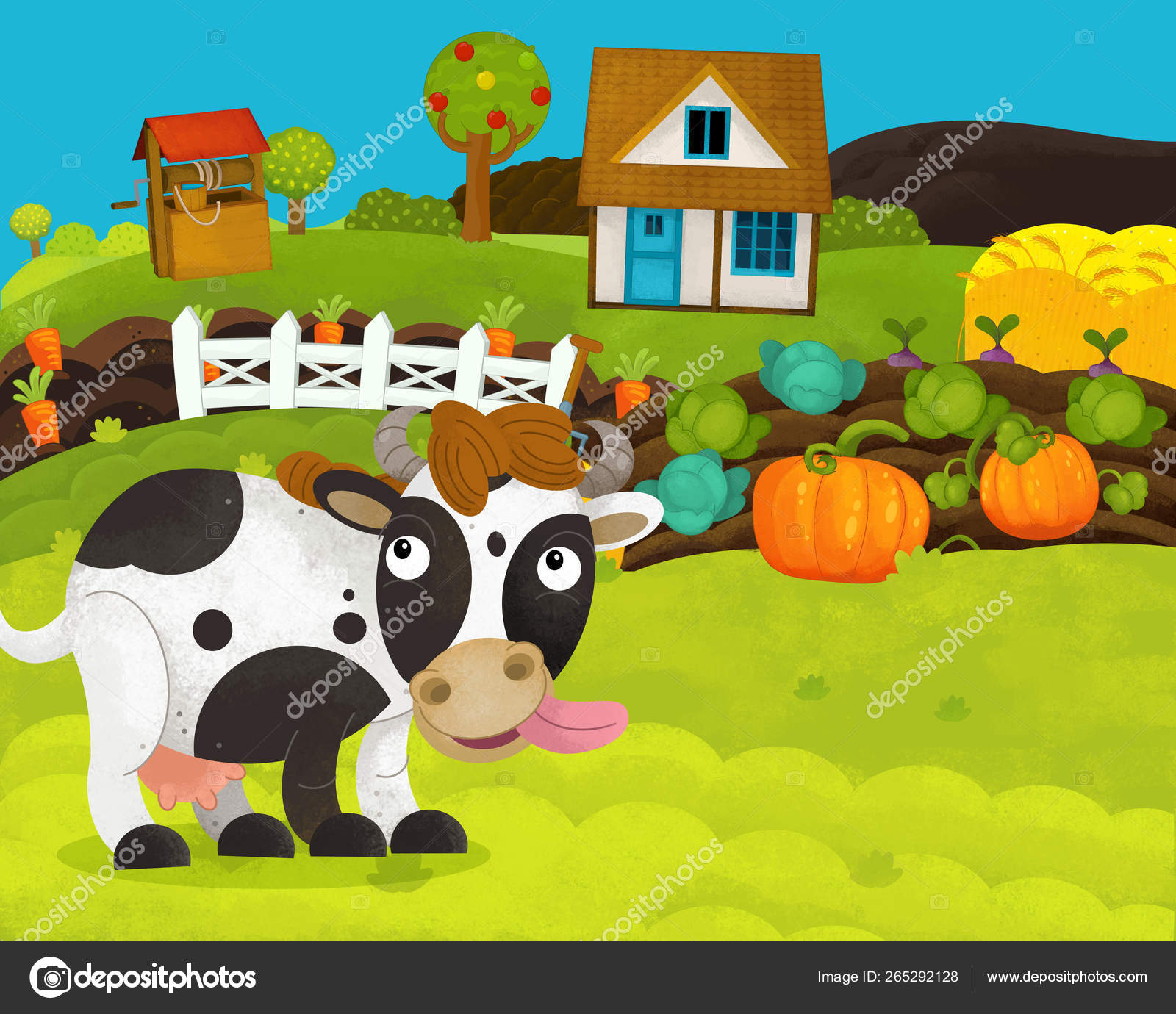 Cartoon Farm Scene With Animal Chicken Bird Having Fun On White Background  With Space For Text Stock Illustration - Download Image Now - iStock, image size:1600x1380