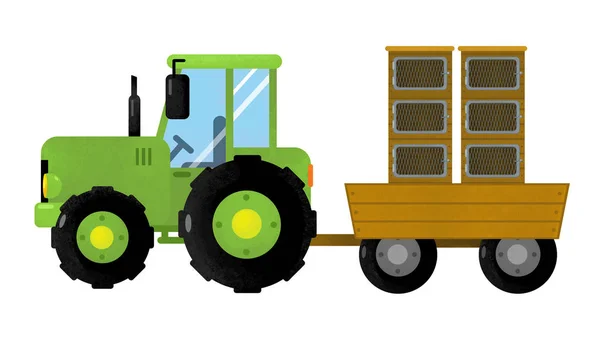 Cartoon geïsoleerd boerderij voertuig op witte achtergrond-trekker-illustratie voor kinderen — Stockfoto