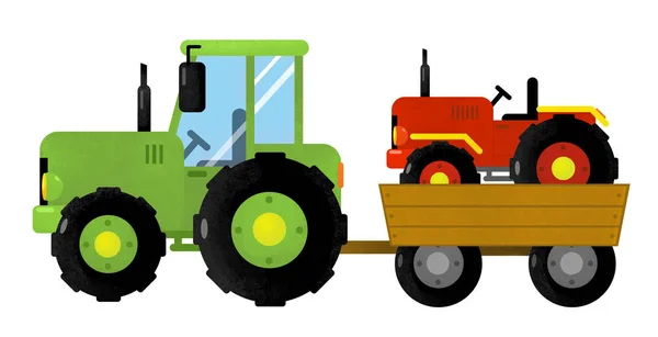 Cartoon isolated farm vehicle on white background - tractor - illustration for children — Stock Photo, Image