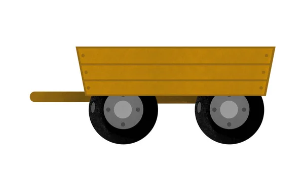 Escena de dibujos animados con carro de granja de madera sobre fondo blanco - ilustración para niños — Foto de Stock