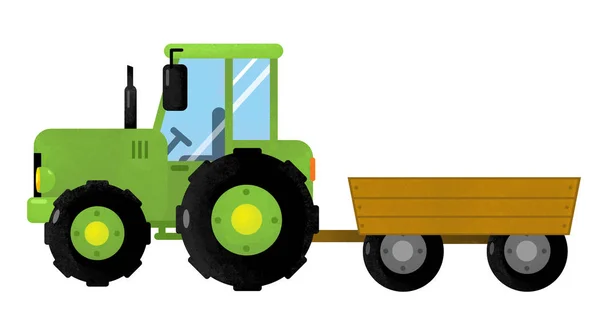 Cartoon isolated farm vehicle on white background - tractor - illustration for children — Stock Photo, Image