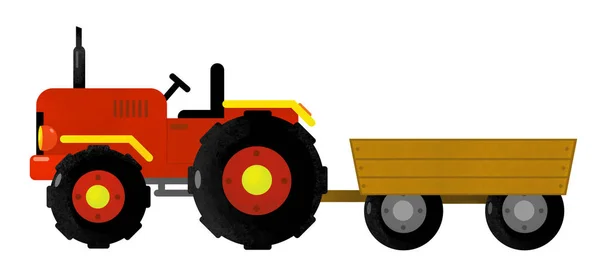 Cartoon isolated farm vehicle on white background - tractor - illustration for children — Stock Photo, Image