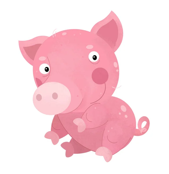 Scène de dessin animé avec cochon sur fond blanc - illustration pour enfants — Photo