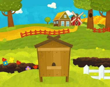 komik kovan ile karikatür mutlu ve komik çiftlik sahnesi - illustratio