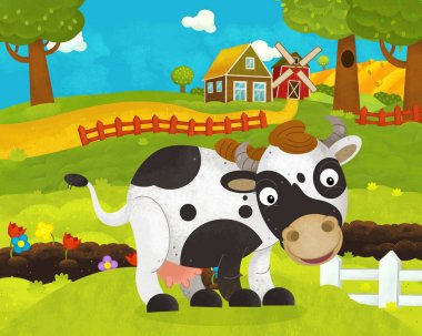 mutlu ile karikatür mutlu ve komik çiftlik sahnesi - illüstrasyon