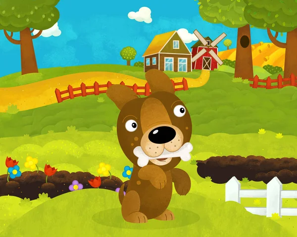 cartoon happy and funny farm scene with happy and funny dog - il