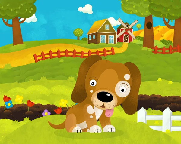 Cartoon happy and funny farm scene with happy and funny dog - il — Stock Photo, Image