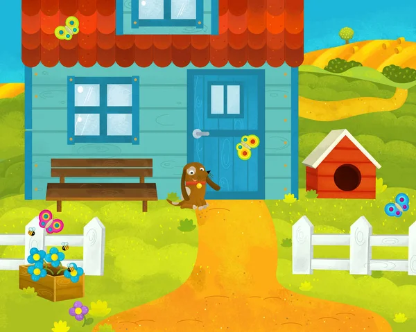 Cartoon farm scene - traditional village - for different usage - illustration for children