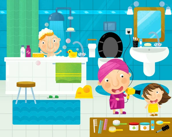 Escena de dibujos animados con baño colorido - ilustración para niños — Foto de Stock