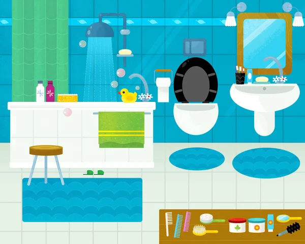 cartoon colorful bathroom illustration for children