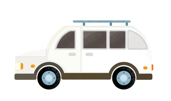 Мультфильм сцена с повседневным автомобилем на белом фоне - иллюстрация для детей — стоковое фото