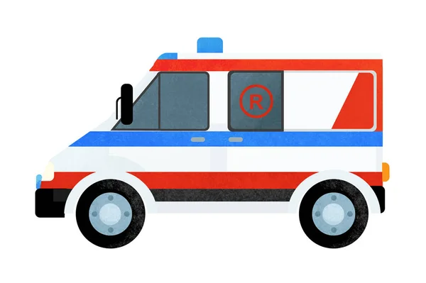 Beyaz arka plan üzerinde ambulans kamyon araba ile karikatür sahne - çocuklar için illüstrasyon — Stok fotoğraf