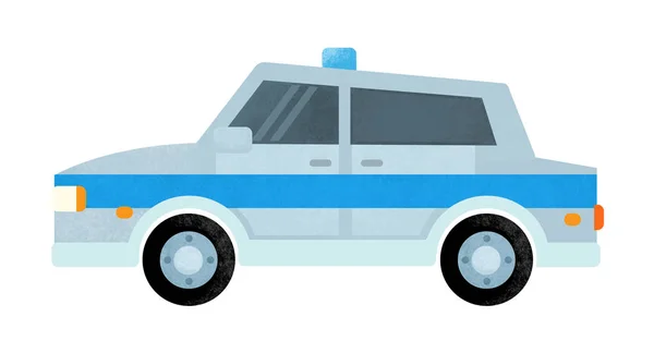 Scène de dessin animé avec voiture de police camion sur fond blanc illustration pour les enfants — Photo