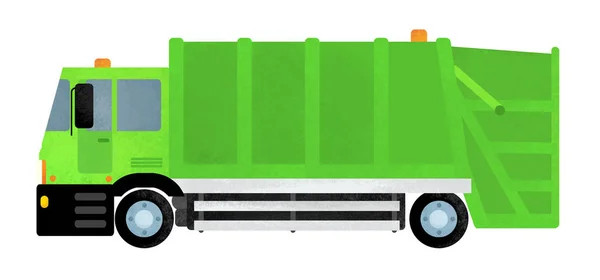 Cartone animato felice e divertente camion spazzatura su sfondo bianco illustrazione per bambini — Foto Stock