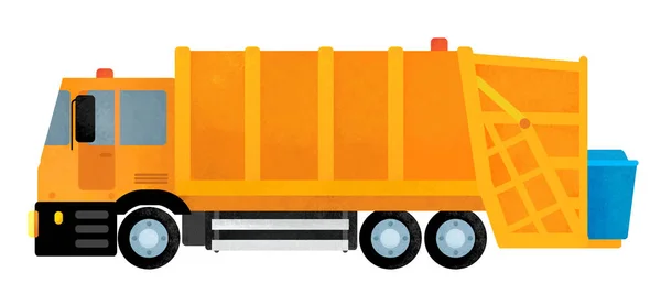 Cartoon happy and funny garbage truck on white background illustration for children — Stock Photo, Image