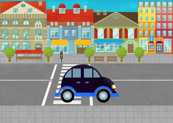 Cartoon scene with every day car in the city on the street illustration for children — Stock Photo, Image