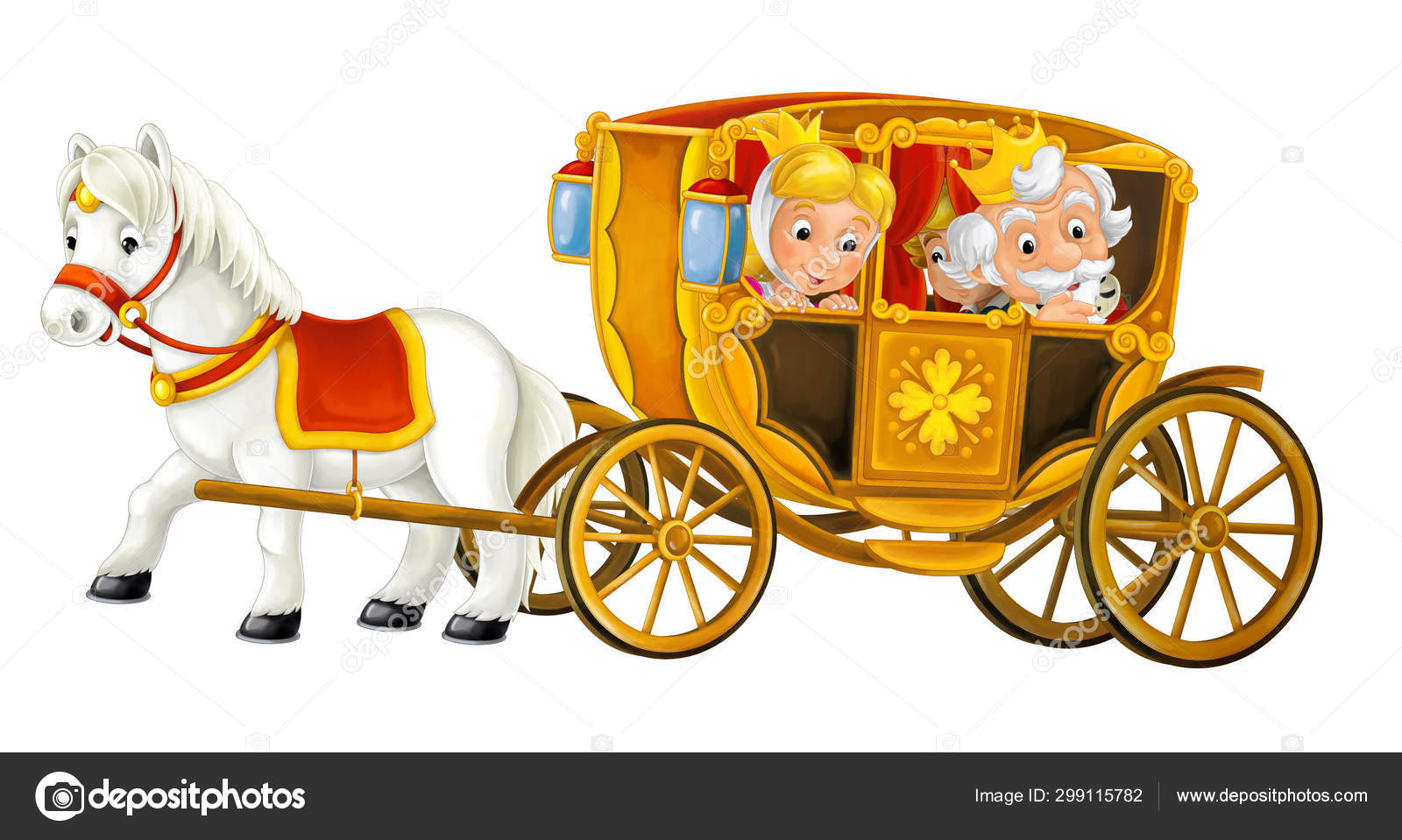 Cartoon Carriage With King And Queen - Транспорт Изолирован На.